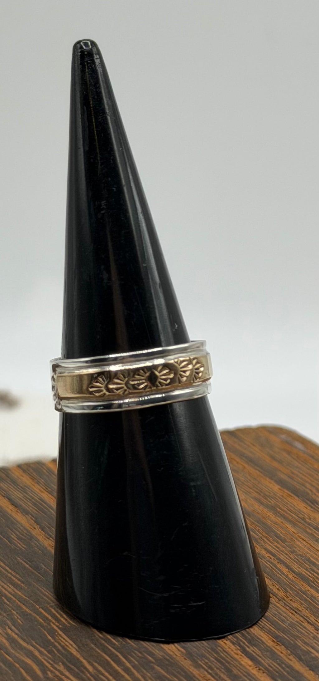 Navajo Handmade Sterling and 14k Gold Filled Ring by Juanita Pino size 7