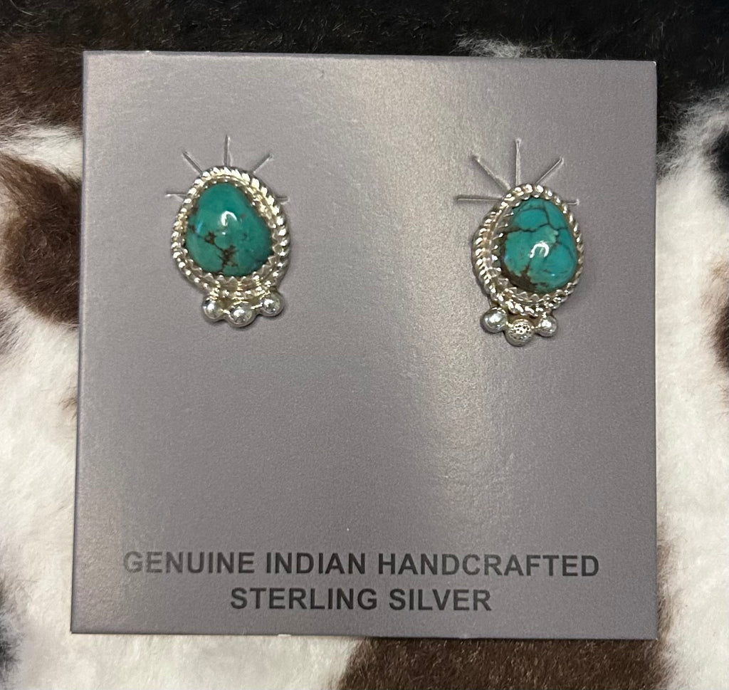 Navajo Handmade Kingman Turquoise Stud Earrings by Victor Nez