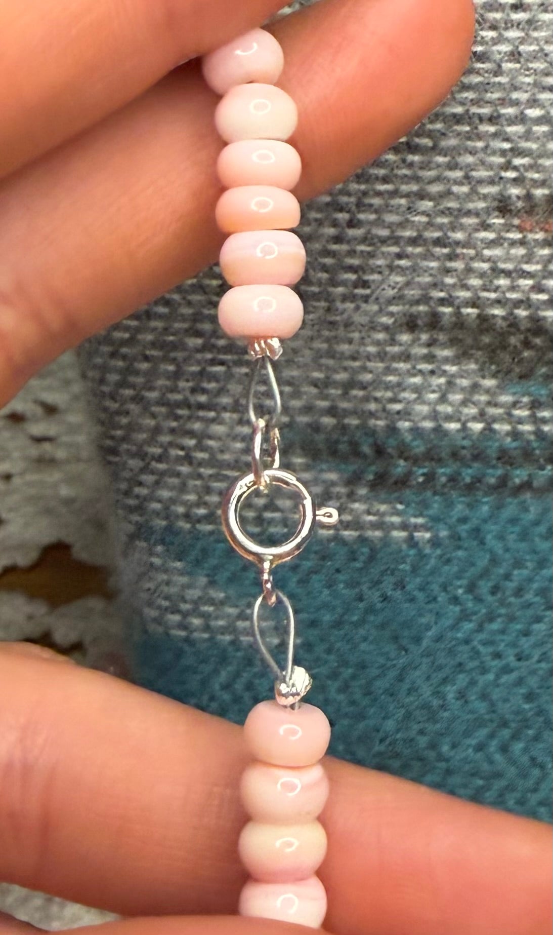 Navajo Made Pink Conch and Seamed Pearl Beaded Necklace 6mm 18” by Gerald Benally