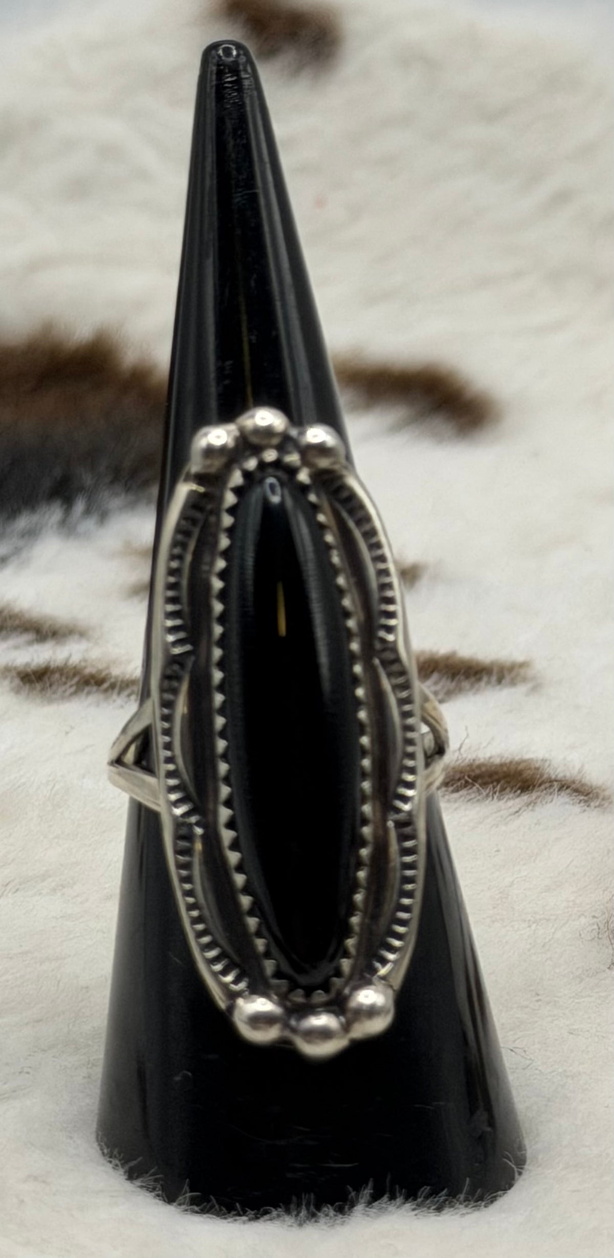 Navajo Handmade Black onyx Ring by Renell Chaco Perry Size 7.75