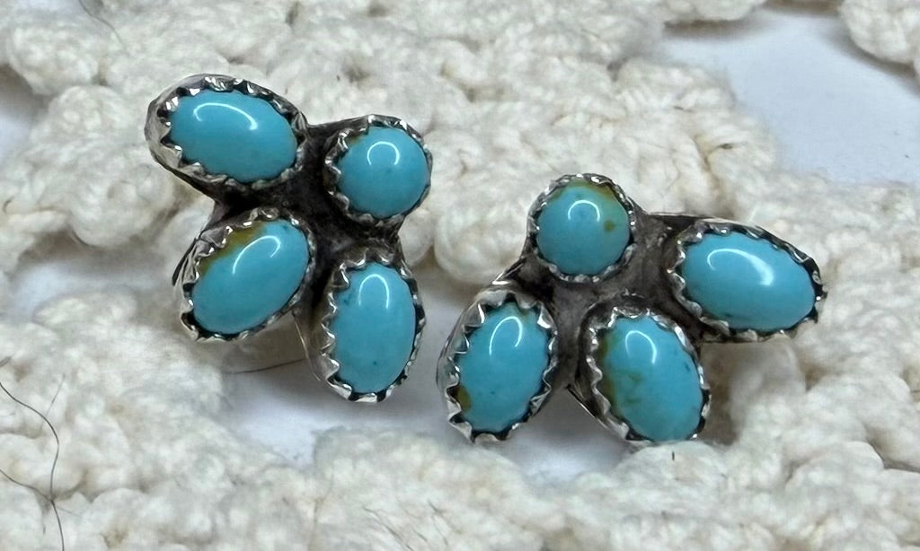 Navajo Handmade Kingman Half Cluster Earrings by Maxine Ramirez