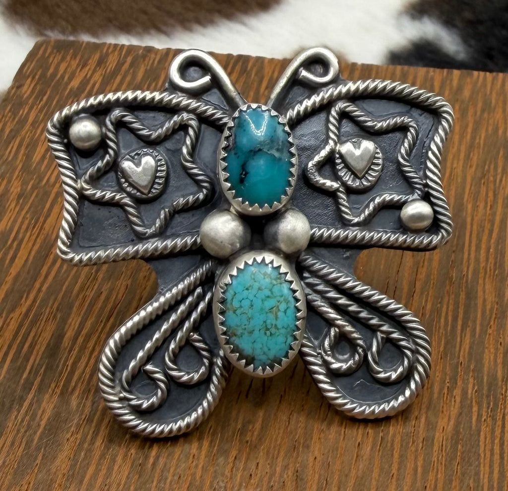 Navajo Handmade Butterfly Turquoise Ring By Ronnie Martinez