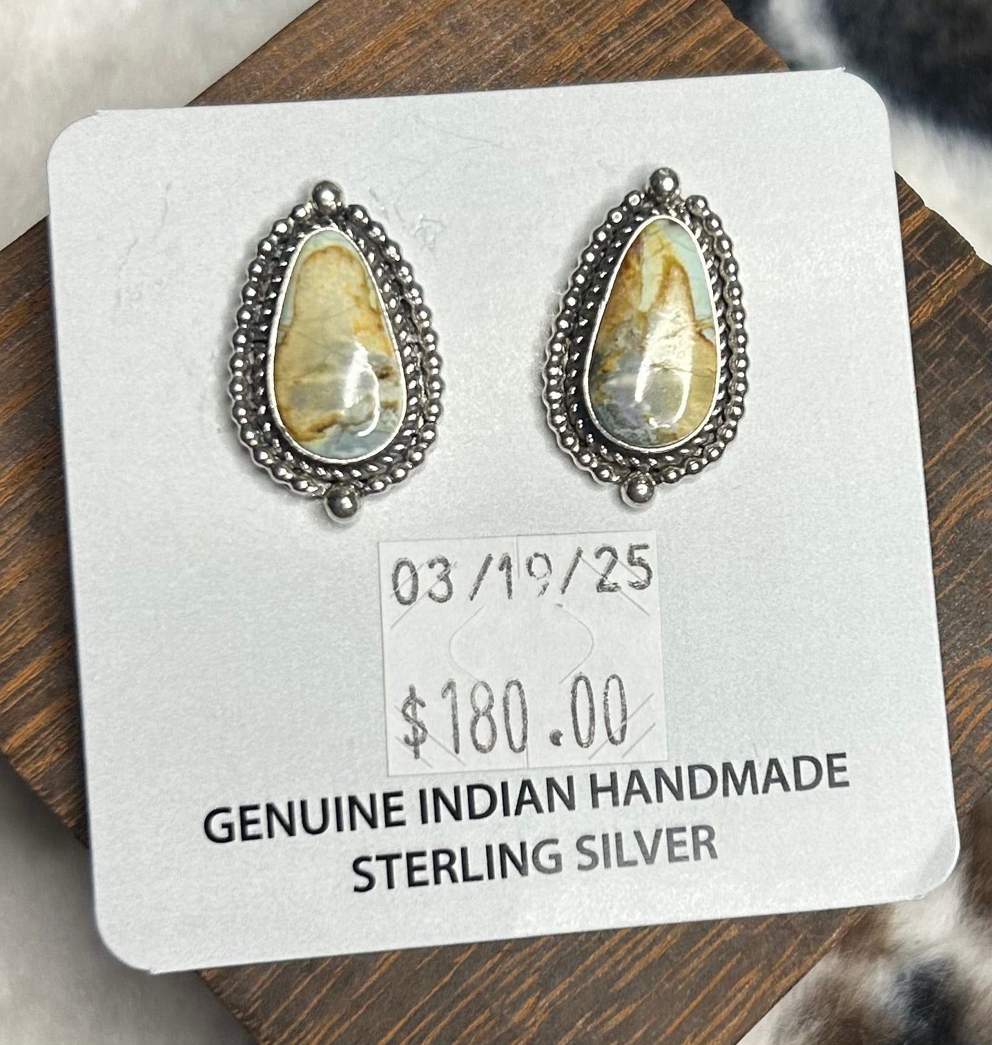 Navajo Handmade New Lander Variscite Stud Earrings by Albert Dawes