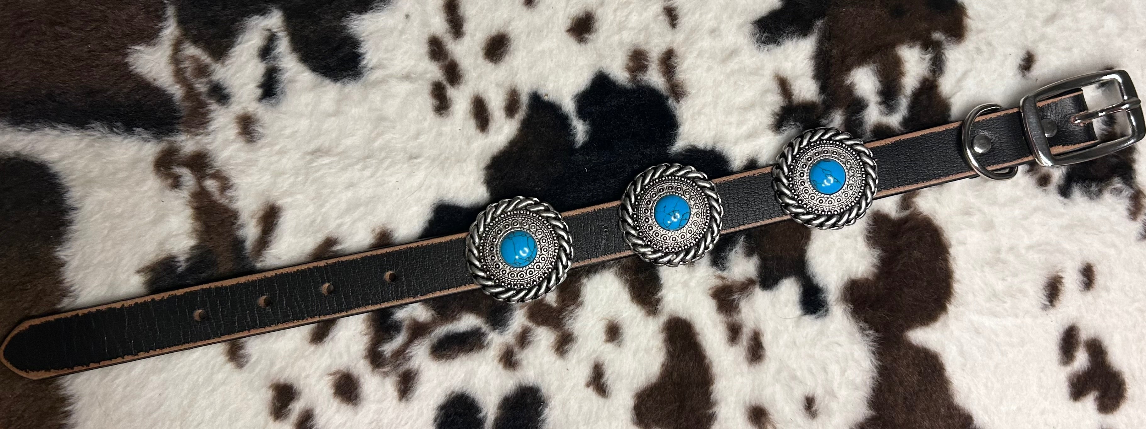 Genuine Distressed Leather Dog Collar with Western Round Concho
