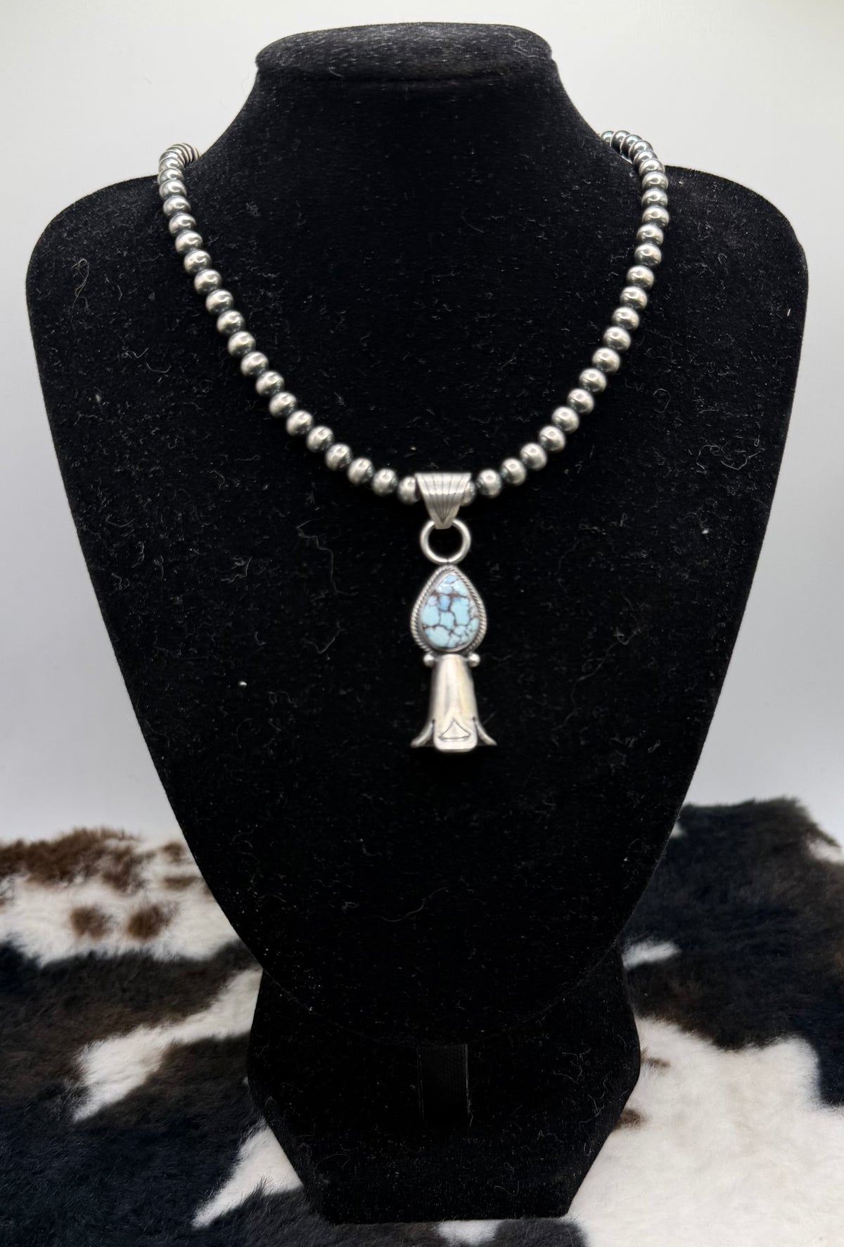 Navajo Handmade Golden Hills and Machine Made Pearl Necklace by Sharon McCarthy