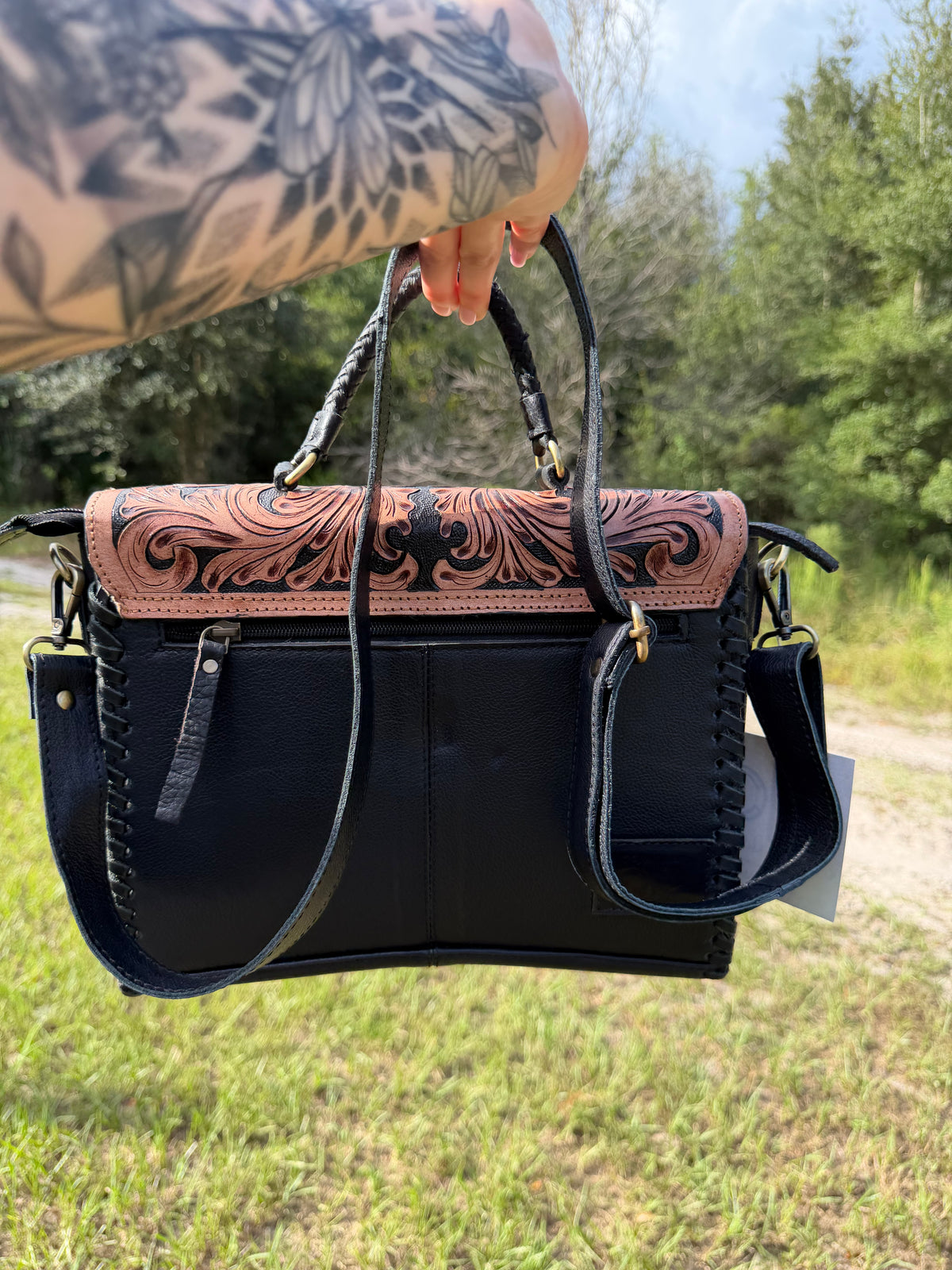 Saddle Creek Tooled Leather Purse Satchel