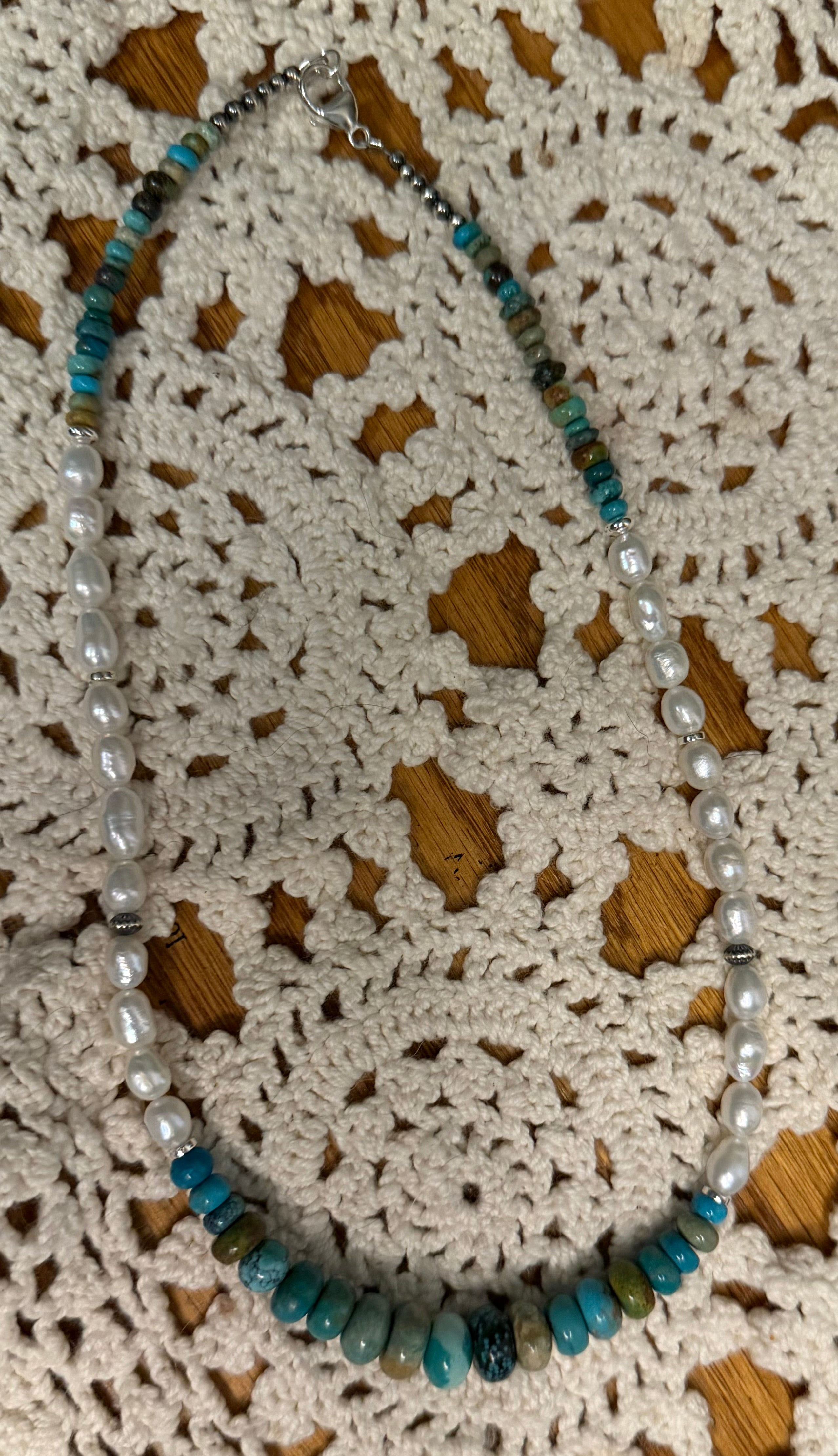 Machine Made Pearl and Turquoise Graduated Necklace
