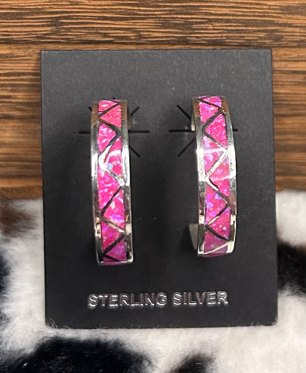 Native Made Pink Opal Hoop Earrings by Roger and Rebecca Morgan