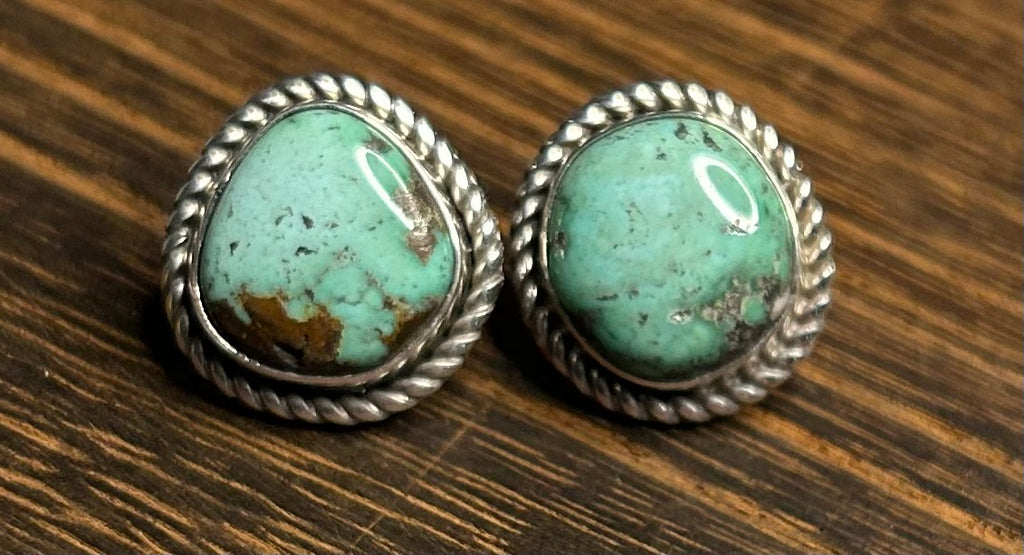 Native Made New Lander Variscite Stud Earrings