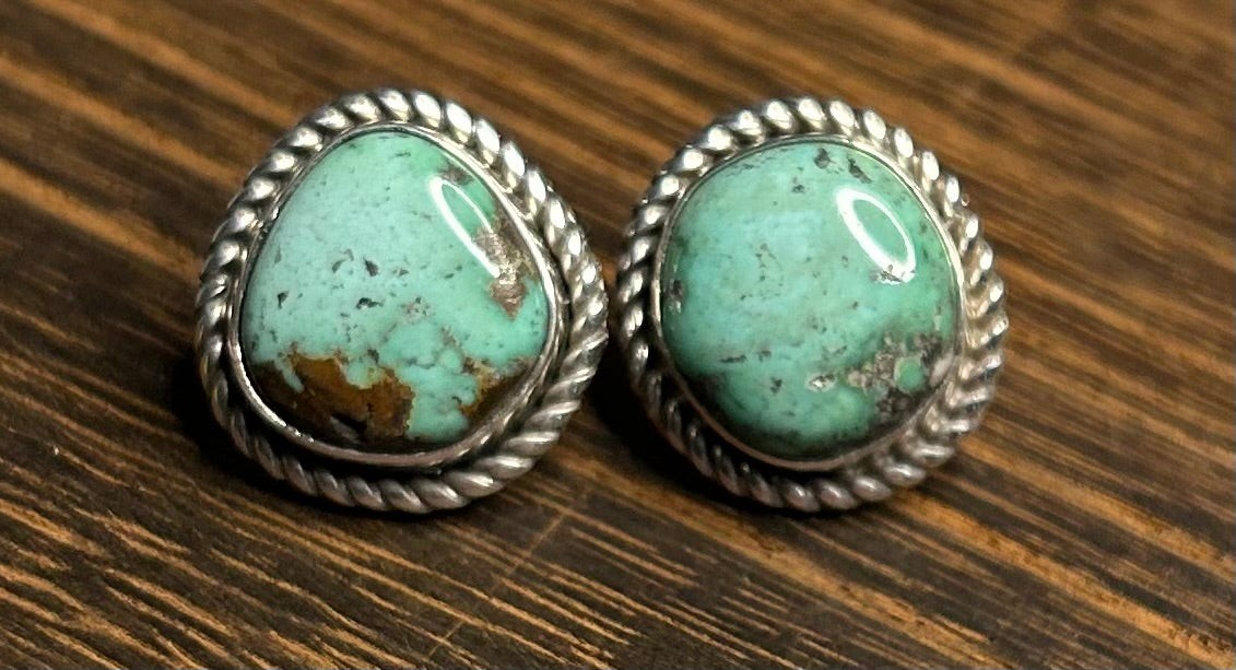 Native Made New Lander Variscite Stud Earrings