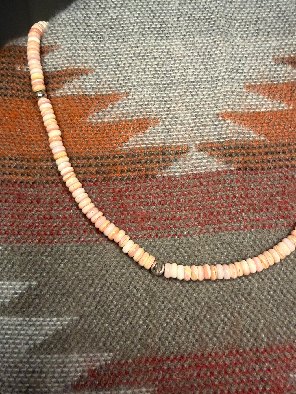 Navajo Made Pink Conch Seamed Pearl Beaded Necklace by Gerald Benally