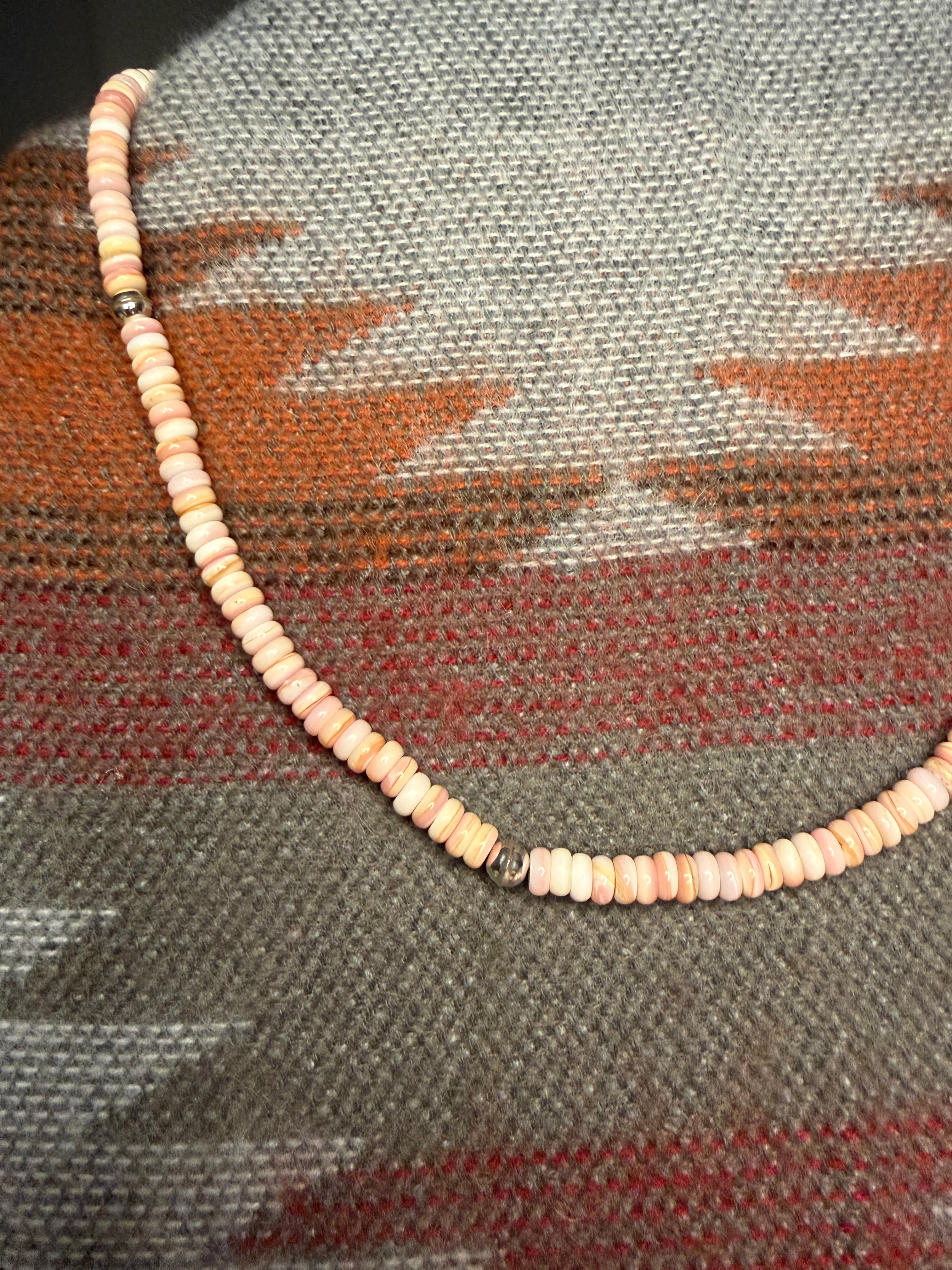 Navajo Made Pink Conch Seamed Pearl Beaded Necklace by Gerald Benally