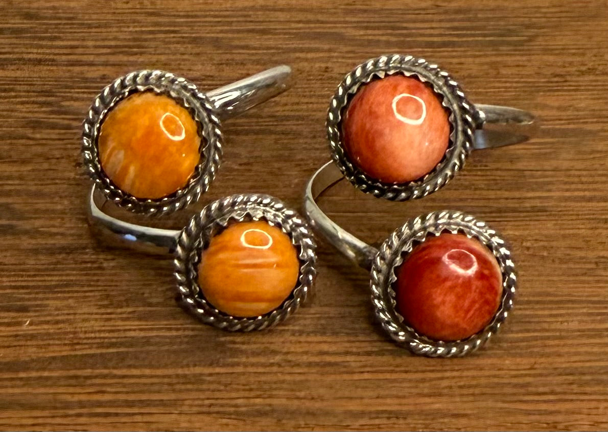 Navajo Made Spiny Oyster Shell Adjustable Rings by Esther White