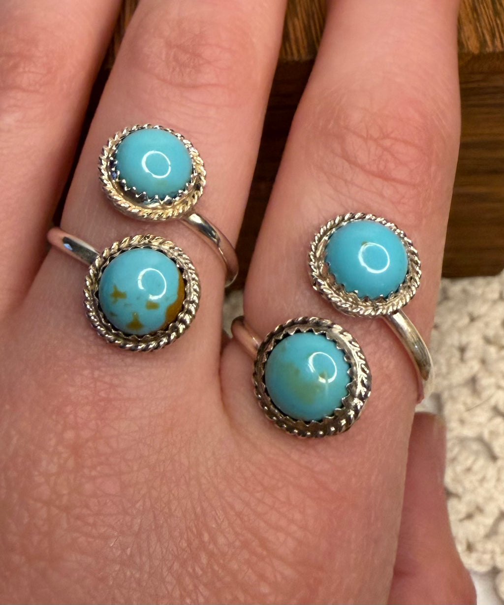 Navajo Handmade Kingman Turquoise Adjustable Ring by Esther White