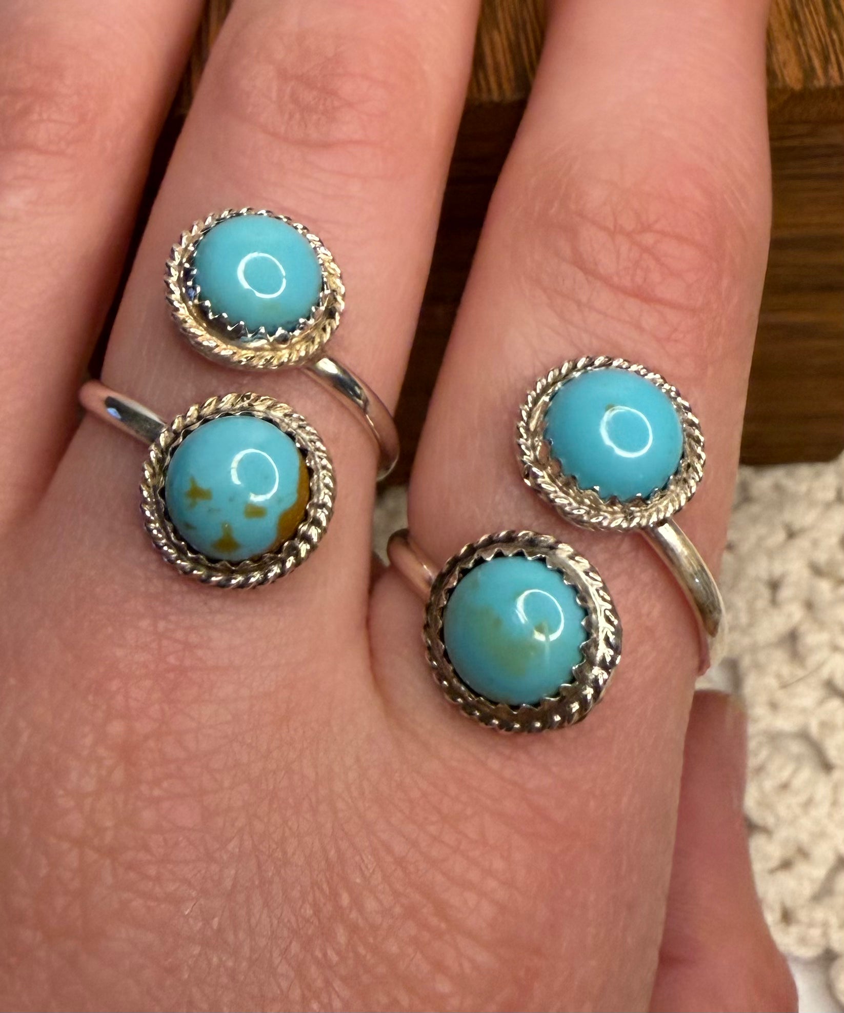 Navajo Handmade Kingman Turquoise Adjustable Ring by Esther White
