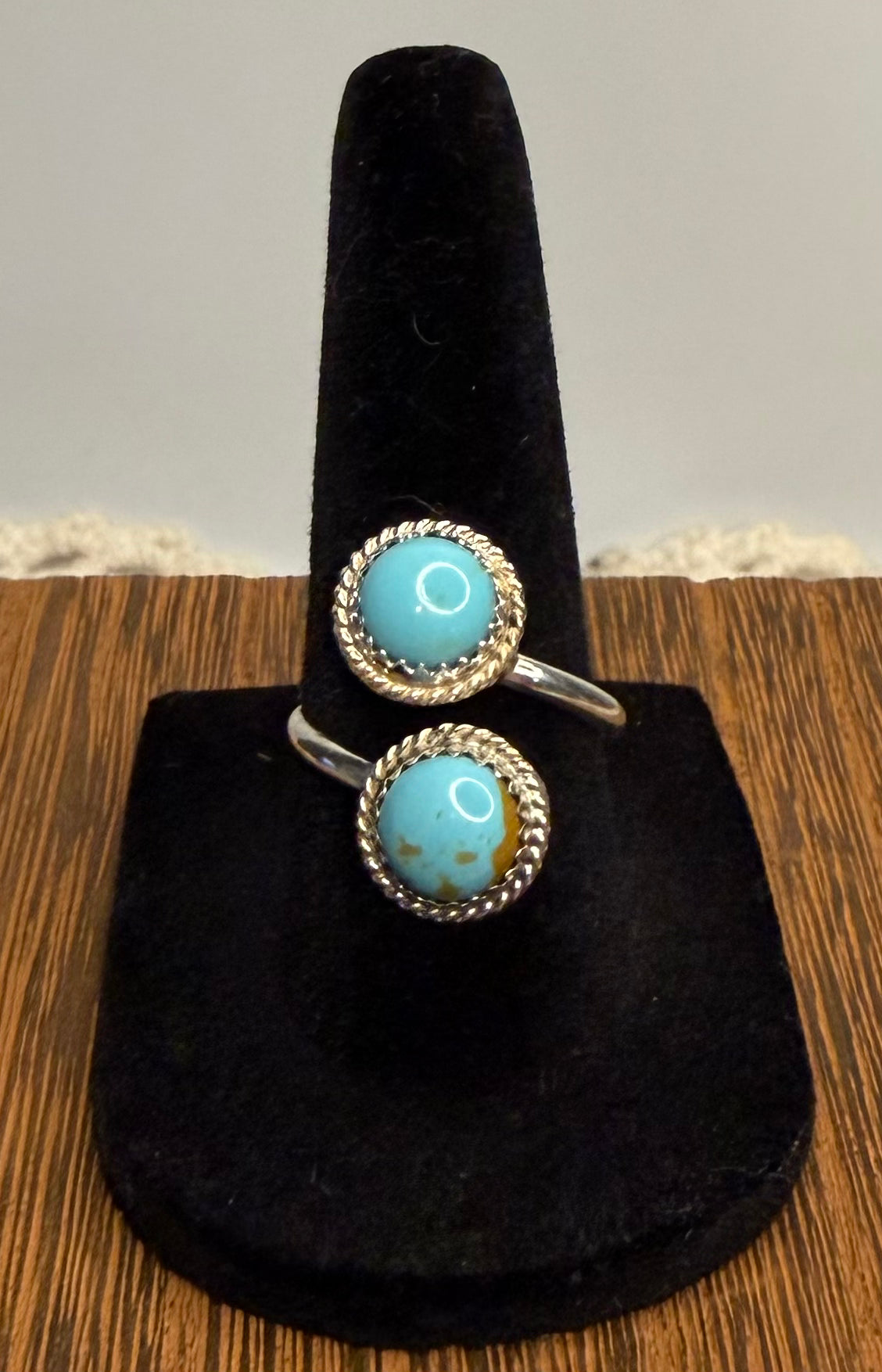 Navajo Handmade Kingman Turquoise Adjustable Ring by Esther White