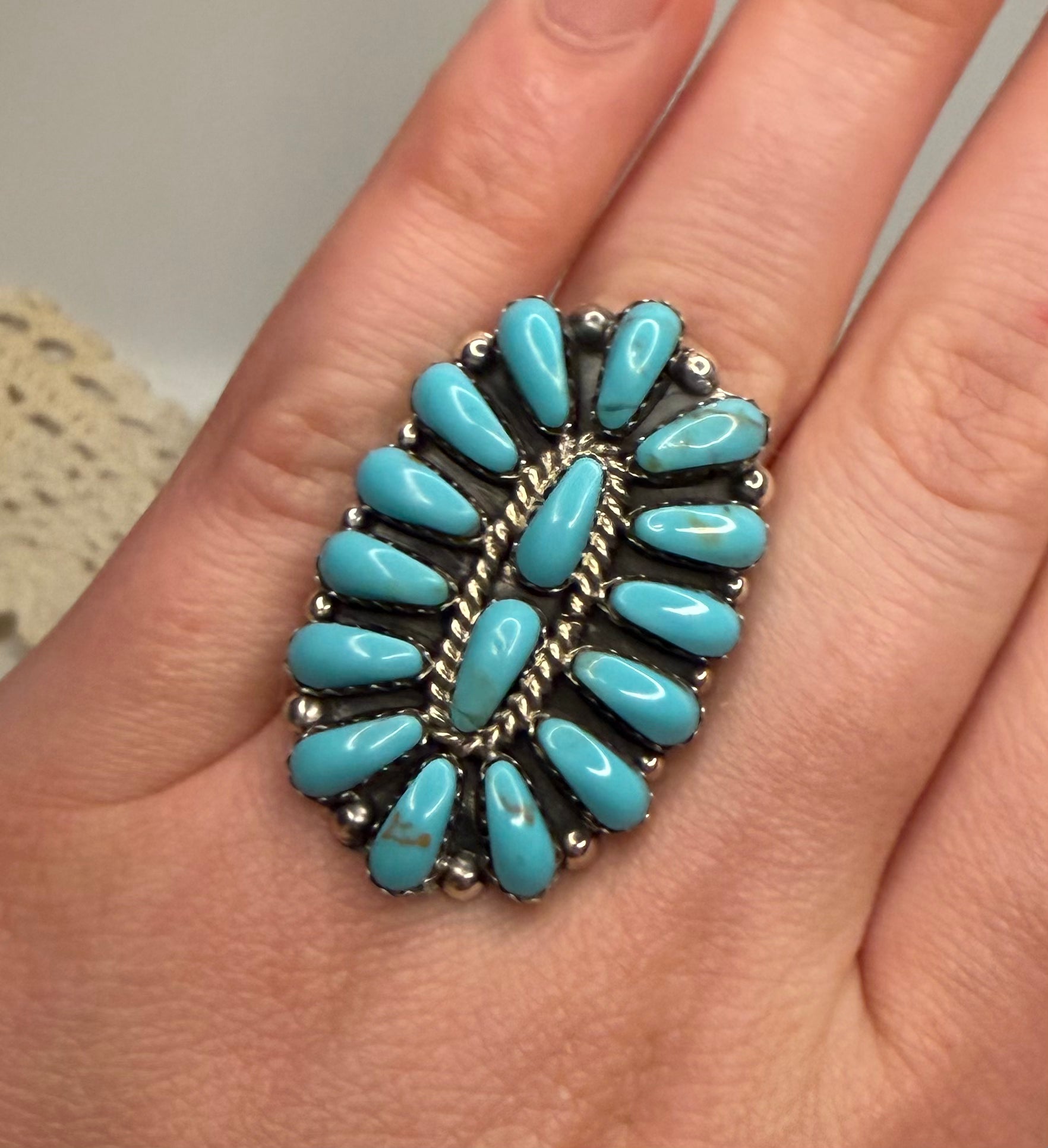 Navajo Handmade Turquoise Ring by Rosana William Size 6
