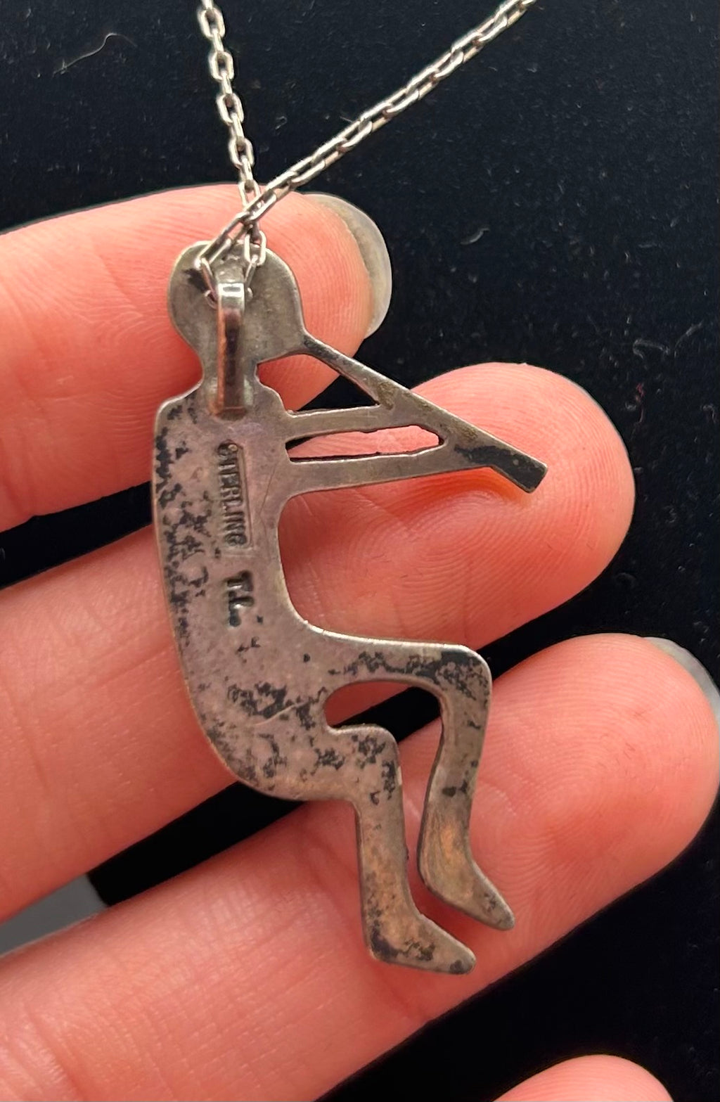 Vintage Native American Kokopelli Pendant necklace with Purple Stone Inlay